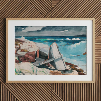 After the Hurricane - Winslow Homer Art Print / Canvas Watercolor Painting Light Wood Frame Man Sand Overturned, Homer’s Prints