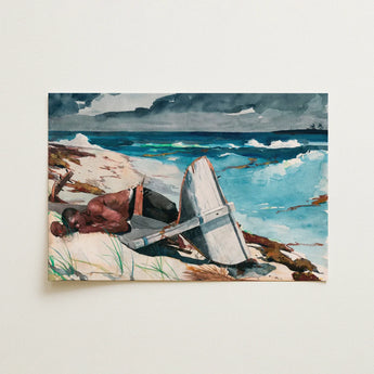 After the Hurricane - Winslow Homer Art Print / Canvas Watercolor Painting Man Sandy Beach White Rowboat Turbulent Winslow Homer Art, Art