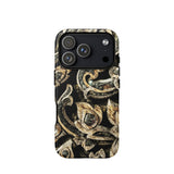 Against the Grain - Ancient Thai Woodwork Iphone Case 17 Pro / Matte Gold Black Floral Iphone Case Textured Design Made Ancient Thai