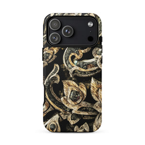 Against the Grain - Ancient Thai Woodwork Iphone Case 17 Pro Max / Matte Black Gold Floral Phone Case Textured Design Made Ancient Thai