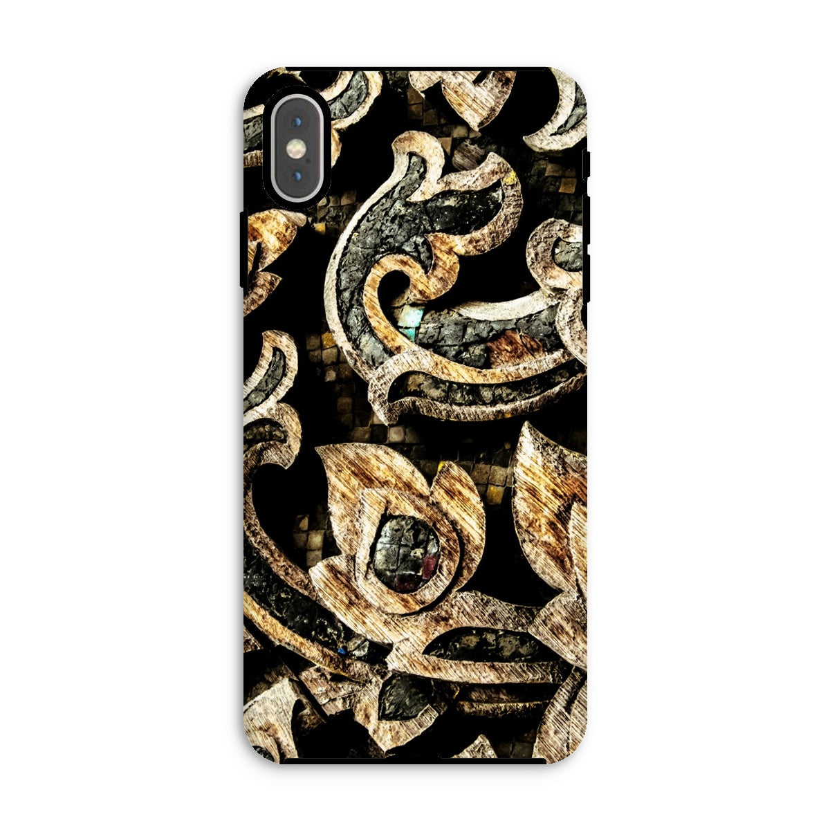 Against the Grain - Ancient Thai Woodwork Iphone Case, Xs Max / Matte, Smartphone Case Intricate Gold Black Floral Pattern Design