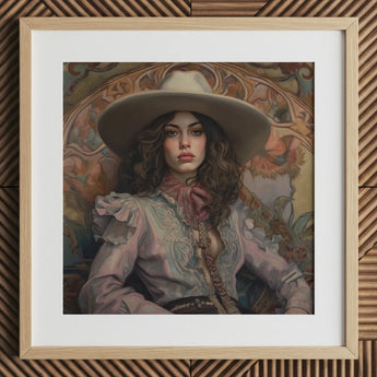 Alex - Lesbian Cowgirl Art Print / Canvas, 12x12’’ / 31x31cm / Natural Frame / Matboard, Posters Prints & Visual Artwork, Toby Leon