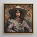 Alex - Lesbian Cowgirl Art Print / Canvas Framed Portrait Woman Wide-brimmed Hat Ornate Blouse Encased, Vintage Wlw, Sapphic Prints