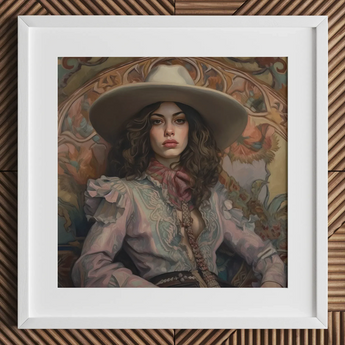 Alex - Lesbian Cowgirl Art Print / Canvas White Cowboy Hat Wide Brim Intricate Lace Lesbian Cowgirl Art, Vintage Wlw, Sapphic Art Print