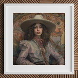 Alex - Lesbian Cowgirl Art Print / Canvas White Cowboy Hat Wide Brim Intricate Lace, Vintage Wlw, Sapphic Prints