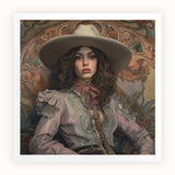 Alex - Lesbian Cowgirl Art Print / Canvas Woman Wide-brimmed Beige Hat Ornate Light Pink Blouse, Vintage Wlw, Sapphic Prints