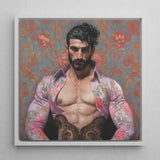 Alonso - Queer Matador Art Print / Canvas Framed Portrait Muscular Man Dark Curly Hair Beard Gay, Meet Prints