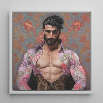 Alonso - Queer Matador Art Print / Canvas Framed Portrait Muscular Man Dark Curly Hair Beard Gay, Meet Prints