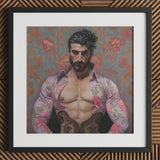 Alonso - Queer Matador Art Print / Canvas Framed Portrait Muscular Man Open Floral Shirt Gay, Meet Prints
