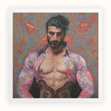 Alonso - Queer Matador Art Print / Canvas Portrait Muscular Bearded Man Open Floral Shirt Colorful Gay Matador, Matador Art Print, Meet