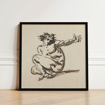 Black-framed Square Art Print Dynamic Ink-wash Sketch Nude Nicolai Abraham Abildgaard, Male, Collapses, Greek, Tragedy, Single Figure