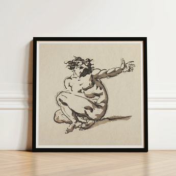 Black-framed Artwork Sketch Nude Figure Dynamic Pose Rendered Nicolai Abraham Abildgaard, Male, Collapses, Greek, Tragedy, Single Knotted