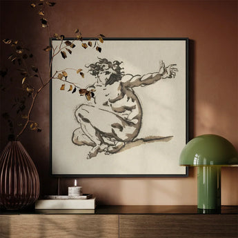 Althaemenes in Despair - Nicolai Abraham Abildgaard Art Print / Canvas Black-framed Ink Wash Painting Dynamic Nude Figure Motion, Male,