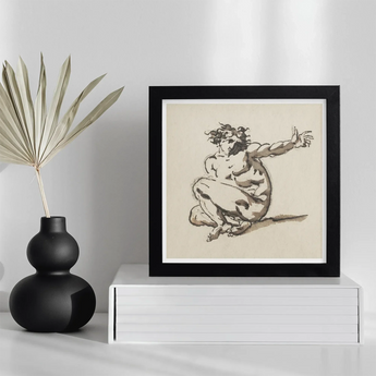 Althaemenes in Despair - Nicolai Abraham Abildgaard Art Print / Canvas Black-framed Sketch Muscular Nude Figure Dynamic Pose Beige, Male,