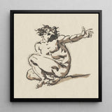 Althaemenes in Despair - Nicolai Abraham Abildgaard Art Print / Canvas Black-framed Square Sketch Nude Figure Dynamic Pose, Male,