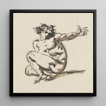 Althaemenes in Despair - Nicolai Abraham Abildgaard Art Print / Canvas Black-framed Square Sketch Nude Figure Dynamic Pose, Male,