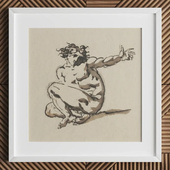 Althaemenes in Despair - Nicolai Abraham Abildgaard Art Print / Canvas Framed Ink Sketch Nude Figure Dynamic Pose Rendered, Male,