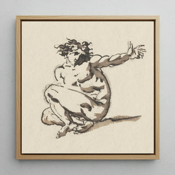 Althaemenes in Despair - Nicolai Abraham Abildgaard Art Print / Canvas Framed Ink Sketch Nude Figure Dynamic Pose Rendered, Male,