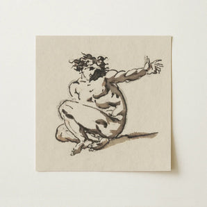 Althaemenes in Despair - Nicolai Abraham Abildgaard Art Print / Canvas Square Beige-toned Sketch Muscular Figure Dynamic Pose Rendered,