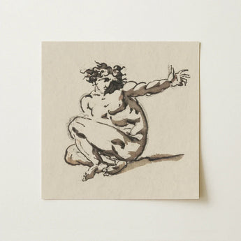 Althaemenes in Despair - Nicolai Abraham Abildgaard Art Print / Canvas Square Beige-toned Sketch Muscular Figure Dynamic Pose Rendered,