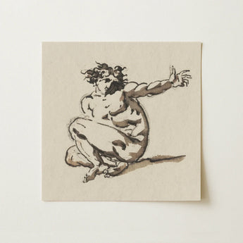 Althaemenes in Despair - Nicolai Abraham Abildgaard Art Print / Canvas Square Beige-toned Sketch Muscular Figure Dynamic Pose Rendered,