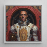 Amari - Impresión artística de astronauta negro gay / Lienzo, 12x12’’ / 31x31cm / Marco blanco, Pósters, impresiones y arte visual, Toby Leon