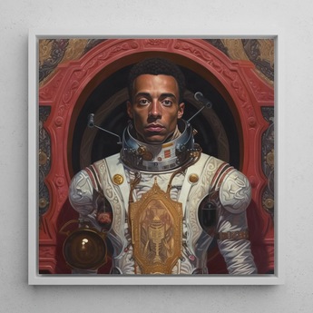 Amari - Impresión artística de astronauta negro gay / Lienzo, 12x12’’ / 31x31cm / Marco blanco, Pósters, impresiones y arte visual, Toby Leon