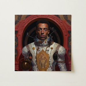 Amari - Gay Black Astronaut Art Print / Canvas Detailed Painting Astronaut White Gold Ornate Spacesuit Framed Gay Black Astronaut,