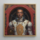 Amari - Gay Black Astronaut Art Print / Canvas Framed Painting Ornate White Gold Spacesuit, Aesthetic, Gayest Prints