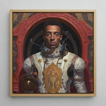 Amari - Gay Black Astronaut Art Print / Canvas Framed Painting Ornate White Gold Spacesuit, Aesthetic, Gayest Prints