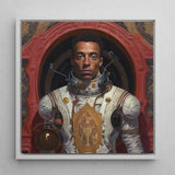 Amari - Gay Black Astronaut Art Print / Canvas Framed Portrait White Gold Ornate Spacesuit Red, Aesthetic, Gayest Prints