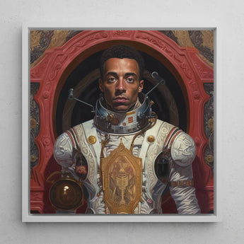 Amari - Gay Black Astronaut Art Print / Canvas Framed Portrait White Gold Ornate Spacesuit Red, Aesthetic, Gayest Prints
