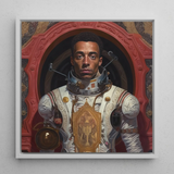 Amari - Gay Black Astronaut Art Print / Canvas Framed Portrait Astronaut White Gold Ornate Spacesuit Red Gay Black Astronaut, Aesthetic,