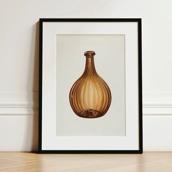 Amber Bottle - Anna Aloisi 1930s Glassware Art Print / Canvas Framed Illustration Brown Ribbed Glass Slender Neck Aloisi’s, Prints