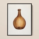 Amber Bottle - Anna Aloisi 1930s Glassware Art Print / Canvas Framed Illustration Brown Ribbed Glass Slender Neck Aloisi’s, Prints