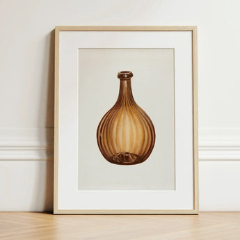 Amber Bottle - Anna Aloisi 1930s Glassware Art Print / Canvas Framed Watercolor Illustration Brown Ribbed Glass Slender Aloisi’s, Prints