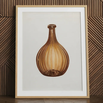 Amber Bottle - Anna Aloisi 1930s Glassware Art Print / Canvas Framed Watercolor Painting Brown Ribbed Glass Rounded Aloisi’s, Prints