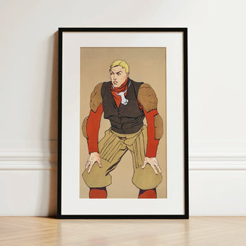 American Football Player - Edward Penfield Art Print / Canvas, 12x18’’ / 31x46cm / Black Frame / Matboard, Posters Prints & Visual Artwork,