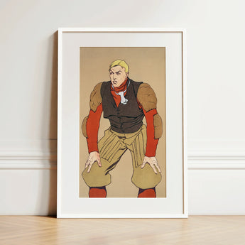 American Football Player - Edward Penfield Art Print / Canvas, 12x18’’ / 31x46cm / White Frame / Matboard, Posters Prints & Visual Artwork,