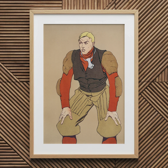 American Football Player - Edward Penfield Art Print / Canvas Framed Illustration Muscular Man Vintage Gear Bold, Penfield’s, Olive-khaki