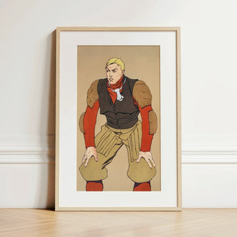 American Football Player - Edward Penfield Art Print / Canvas Framed Illustration Muscular Man Vintage Gear Red, Penfield’s, Olive-khaki