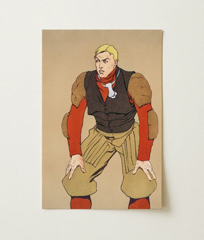 Stylized Illustration Print Muscular Man Vintage Football Gear American Player, Edward Penfield’s, Olive-khaki Padded Trousers, Remade
