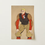 American Football Player - Edward Penfield Art Print / Canvas Stylized Illustration Muscular Man Vintage Gear, Penfield’s, Olive-khaki