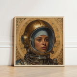 Framed Artwork Woman Ornate Gold Astronaut Helmet Intricate Lesbian Muslim, Aesthetic, Gayest