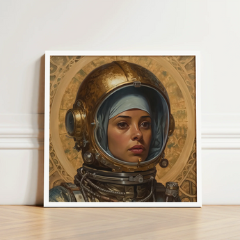 Framed Artwork Woman Ornate Gold Astronaut Helmet Intricate Lesbian Muslim, Aesthetic, Gayest