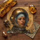 Amira - Lesbian Muslim Astronaut Art Print / Canvas Detailed Painting Woman Ornate Brass Helmet Intricate Metalwork, Aesthetic, Gayest