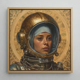 Amira - Lesbian Muslim Astronaut Art Print / Canvas Framed Painting Woman Ornate Golden Helmet Intricate, Aesthetic, Gayest Prints