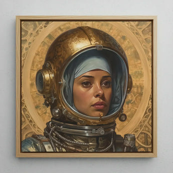 Amira - Lesbian Muslim Astronaut Art Print / Canvas Framed Painting Woman Ornate Golden Helmet Intricate, Aesthetic, Gayest Prints