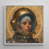 Amira - Lesbian Muslim Astronaut Art Print / Canvas Framed Painting Woman Ornate Golden Helmet Intricate, Aesthetic, Gayest Prints
