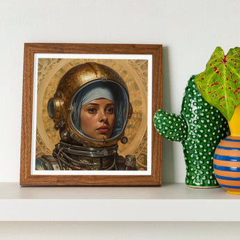 Amira - Lesbian Muslim Astronaut Art Print / Canvas Framed Portrait Space Helmet, Aesthetic, Gayest Prints